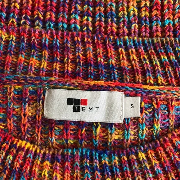 Bright rainbow multicolour space dye jumper round neck Temt NWOT S - Picture 7 of 9
